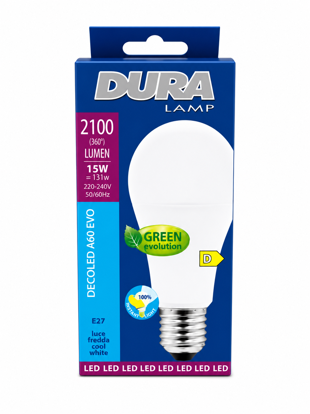 DURA LED ΛΑΜΠΑ Ε27 Α60 15W 6400K