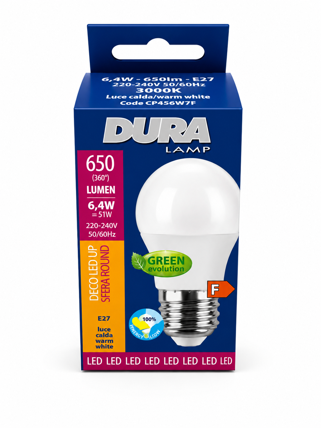 DURA LED E27 6,4W ΜΙΚΡΗ ΣΦΑΙΡΙΚΗ 3000K