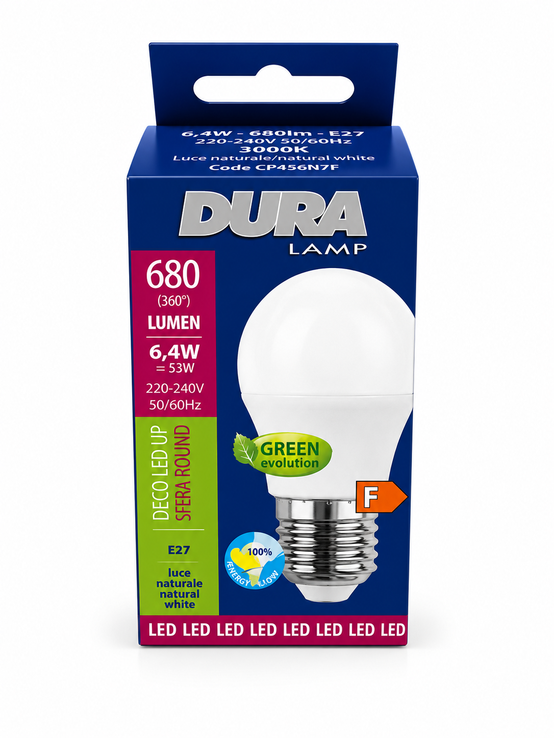 DURA LED E27 6,4W ΜΙΚΡΗ ΣΦΑΙΡΙΚΗ 4000K